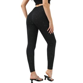 Women's Sequin Leggings High Waisted Glitter Shiny Pants - Tummy Control Sparkly Dance Leggings for Holiday Party Outfit Black