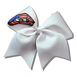 Cheer Bows White Patriotic American Flag Biting lip mouth Hair Bow
