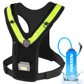 Hikeen Running Vest for Women Men, Adjustable Straps Hydration Vest with Water Bladder, LED Reflective Belt and Outdoor Headlight, Lightweight Water Backpack for Running Hiking Race