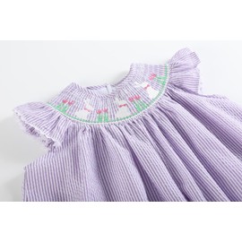 Lil cactus Light Purple Seersucker Easter Bunny Smocked Bishop Dress, 6-12 Months