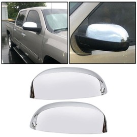 Triple Chrome Plated Upper Stick-On Door Mirror+12pcs Handle Covers Compatible with 2007-2014 Chevy Silverado Sierra Tahoe Avalanche Suburban Yukon Escalade ESV