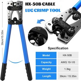 Battery Cable Crimper Tool for AWG 10-1/0 Terminals and Cable Ends, with Cable Cutter 80pcs Ring Terminals and 100pcs Heat Shrink Tubing, 10/8 / 6/4/ 2/0 Gauge Wire Crimper