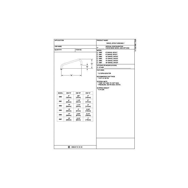 Fisher 3963, 1/2 Stainless Steel Spout, 2.2GPM
