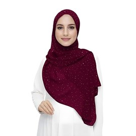Sparkle Shimmer Gold Glitter Women's Chiffon Hijab Head Scarf Shawl Wrap Lightweight (Dark Maroon)