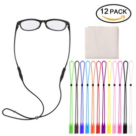 Hifot Adjustable Eyeglasses Strap Eyewear Retainer 12 Pack with Glasses Cleaning Cloth,Silicone Sunglasses Holder Strap,Eyeglasses Retainer