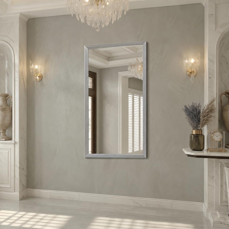 60” x 30” Brushed Silver Large Bathroom Mirror for Over