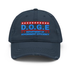 President Trump MAGA D.O.G.E. 2025 Embroidered Distressed Dad Hat, Doge Department of Government Efficiency Navy