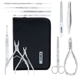 Gima - Podiatry Kit for Professional Pedicure and Manicure 11 Stainless Steel Tools Protective Case