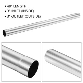 LCGP 3" Custom Mandrel Straight Exhaust Pipe, 48" Long, Made of High Quality Stainless Steel Fit 3 Inch Exhaust System