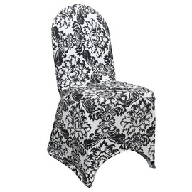 YOUR CHAIR COVERS - Black and White Damask Spandex Banquet Chair Cover - Stretch Fitted Banquet Upholstered Seat Cushion Cover Removable Washable Furniture Protector Slipcovers