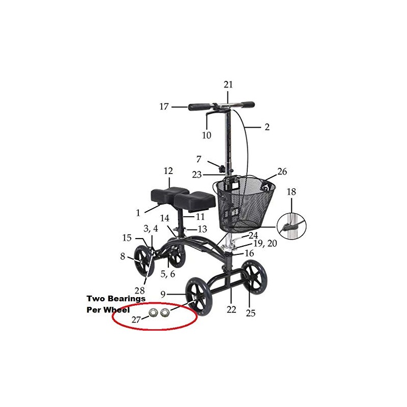 Replacement Parts for Drive 790/796/DV8 Knee Walkers - 19.Front Wheel
