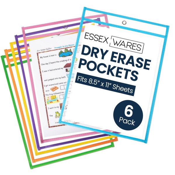 Essex Wares - 6 Pack, Pastel, Dry Erase Pocket Document