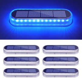 Honalia Blue Solar Dock Deck Driveway Lights Solar Powered 6 Pack Warning Concrete Step Lights for Driveway Deck Stairs Dock Marine Runway