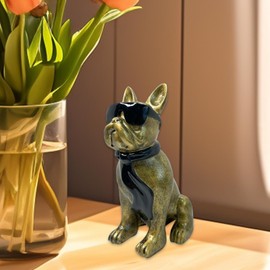 French Bulldog Sculpture | Dog Art Resin Figurine | French Bulldog Puppy Statue, Scarf Glasses Dog Figurine for Living Room Bedside Desktop Decor