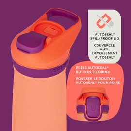 Contigo Kids Casey Water Bottle with Leak-Proof Lid, BPA-Free Plastic, Dishwasher Safe, Coral & Grape, 20 oz (591 mL)