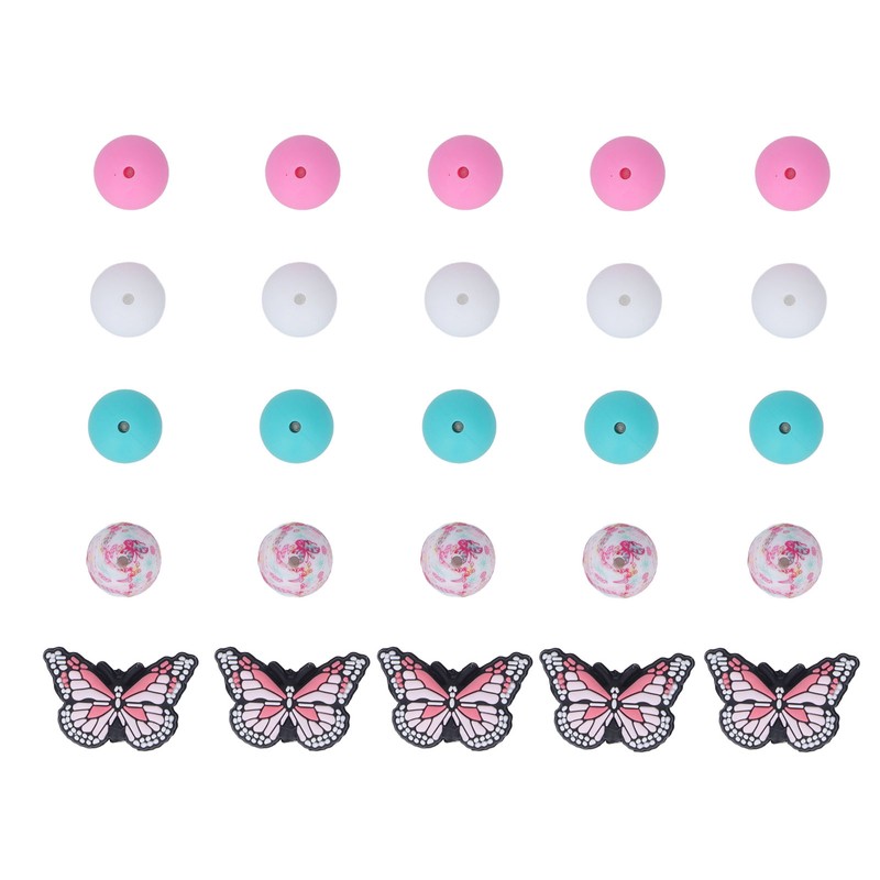 20Pcs Round Beads 5Pcs Butterfly Shaped Beads DIY Kit for