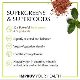 IMPRUVIT IMPRUVIT SUPERGREENS & SUPERFOOD CAPS 60 Vegan Capsules with Spirulina Turmeric Ginger Root Black Pepper Maca Root. Plant Based Antioxidant Anti-Inflammatory That Supports Whole Body Health & Immunity