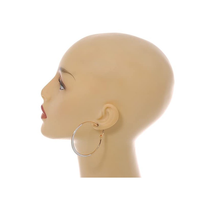 50mm Diameter/Gold Tone with White Enamel Hoop Earrings/Large Size