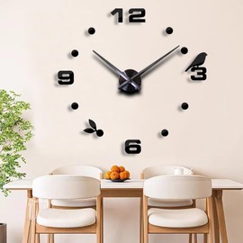 DIY 3D Wall Clock Large Frameless Watch Mirror Surface Wall Art Clock for Living Room Bedroom Office Hotel Wall Decoration (DIYL015-Black)