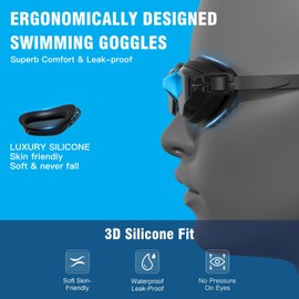 Ambienden SkyBlueAF4800 Unisex Swimming Goggles, Anti-Fog & Leak-Proof with Clear Lens Goggles, Adjustable Colourful Nose Bridge, Professional Wide Vision Comfort Fit for Adults Outdoor Swimming