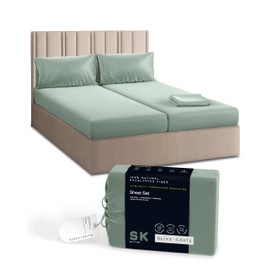 Olive + Crate Eucalyptus Sheets Set - Cooling Sheets for Hot Sleepers - 100% Organic Tencel Lyocell - Split King Size - Hypoallergenic - Deep Pockets - Soft, Durable 107 x 106 [Spring Sage]