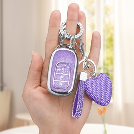Vicoca for Honda key fob cover with Diamond Heart Keychain, Car Accessories TPU for 2022 2023 Accord Civic HR-V CR-V Pilot Smart Key Case, Silver Purple