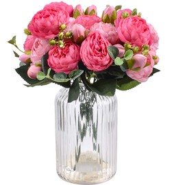 XONOR 4 Pieces Artificial Peony Silk Flowers Fake Glorious Bouquets for Wedding Party Wedding Decoration, 5 Forks, 9 Heads (Rose Red & Pink)