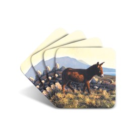 Donkey Drinks Coasters by Wildlife Artist Julian Friers - Set of 4 Coasters - Non-Slip, Cork Table Coasters