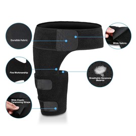 Compression Hip Brace Fits Right & Left Leg, Adjustable Groin Wrap Thigh Support Hamstring Sleeve for Relief Hip Pain Sciatica Arthritis Quad Muscle Strains Sports Protection for Men & Women