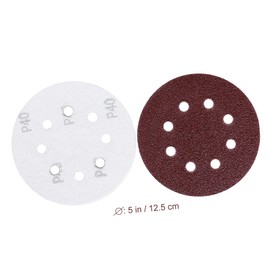 jojofuny 50pcs 5 Inch Flocked Sandpaper Discs 8 Hole Sandpaper Pads (240/320/400/600/800 Grit Circular Hook and Loop)