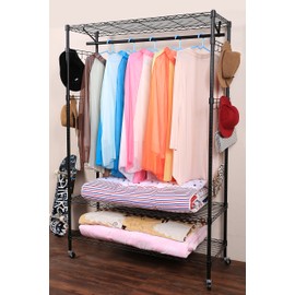 Oliote Rod Garment Rack 3 Tier Metal Wire Shelving Hang Large Rolling Movable Clothes Drying Rack with Lockable Wheels and Pair Side Hooks