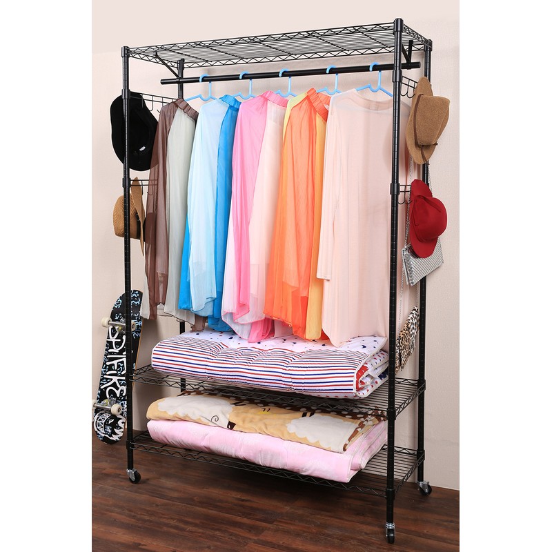 Oliote Rod Garment Rack 3 Tier Metal Wire Shelving Hang