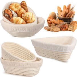FoldTier 5 Pack Bread Proofing Baskets Set 9, 7.8 Round, 10, 8 Oval and 9 Triangle Rattan Bannetons Sourdough Proofing Basket and Liners Baking Supplies for Home Bakers