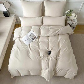 Amolavet Sommer Bettwäsche 135x200 2teilig Set Beige aus Gebürstetem Mikrofaser Sommerbettwäsche 135x200 Bettbezug 135 X 200 + Kissenbezüg 80x80 Mit Reißverschluss für Einzelbett