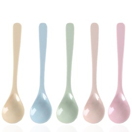 FENGCHUANG Pack of 5 Reusable Egg Spoons, 16 cm Long, Plastic, Colourful, Plastic Spoons, Small, Dessert Coffee Spoons for Household Kitchens, Hotels and Restaurants (Mixed Colours)