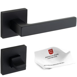 Beschläge Hamburg Door Handles Door Fitting MARS 44Z SM WC — Door Handles with Toilet Rosettes for Bathroom and Toilet — Handle Set / Door Handle Interior Doors, 51 x 51 mm in Matte Black