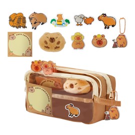 SUNZWO Capybara Pencil Case with Stationery Set - Non-Toxic Eco-Friendly Animal-Themed Organizer for Students, Artists, School & Travel (8.5"x5")