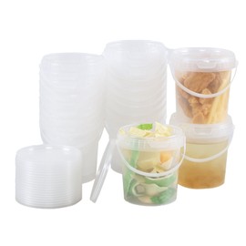 Ewingger 20 Sets of 0.8 L Round Ice Cream Buckets, Mini Plastic Drink Buckets with Handles, Deli Containers with Lids, BPA Free