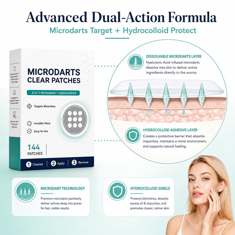 2Pack Curalona Microdarts Clear Patches, 2-in-1 Hydrocolloid Blemish Patches with
