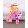 [Looking] Women Keychain Cute Stylish Alphabet Key Ring Pink Initial