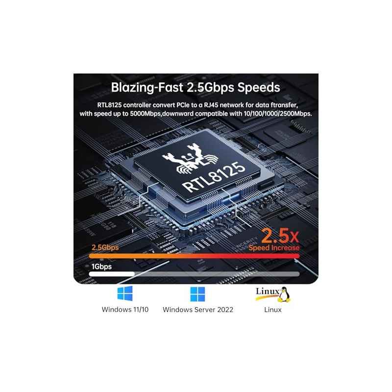 Tarjeta de red PCIe 2.5GBase-T, adaptador de red RTL8125B, adecuado