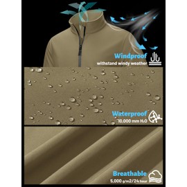 TACVASEN Fleece Jacket Men Softshell Waterproof Rain Jacket Insulated Windbreaker with Zipper Pockets Lightweight for Hiking Athletic Khaki M