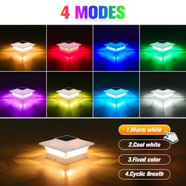 VOLISUN Solar Post Cap Light Outdoor Waterproof: RGB Color Changing - Solar Fence Cap Flashing Lights 8Pack White for 4x4 5x5 6x6 Wooden Vinyl Post
