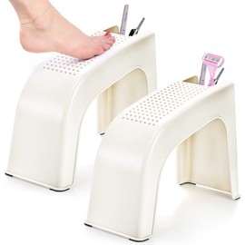 Hedume 2 Pack Shower Foot Rest, Easy Pedicure Foot Rest Stand, Shower Foot Stool for Shaving Legs, Bathing, Manicure, Non-Slip, Built-in Storage