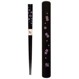 Happy Sales HSKS7/B, Travel Chopstick with Case, Black Pink Sakura Cherry Blossom