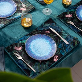 Topmela Melamine Salad Plate Plastic Dinner Plastic Plate Set of 6 Pcs 9 inch Round Lightweight Plates Shatter Proof Chip Resistant Dishwasher Safe Not Microware Not Oven(Deep Blue)