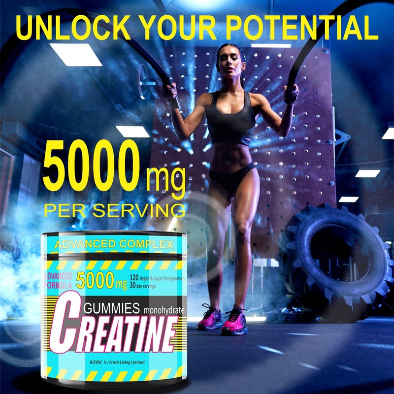 Creatine Monohydrate Gummies, 5000 mg Advanced Formula, 120 Count, Muscle