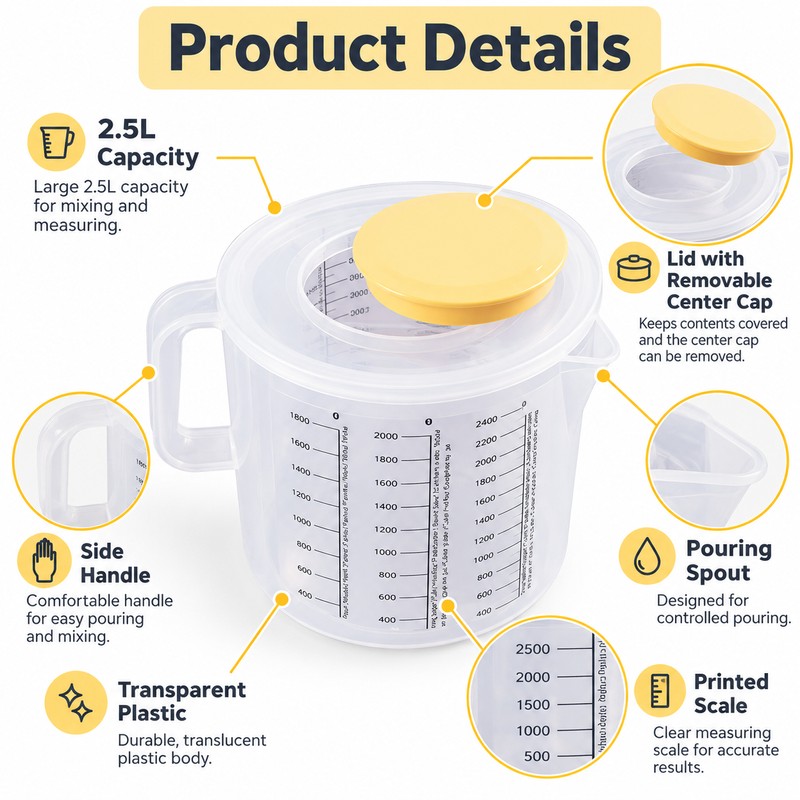2.5L Measuring Mixing Bowl with Lid for Baking – Transparent