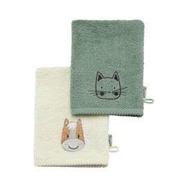 Sterntaler Pack of 2 Farm Terry Cloth Baby Wash Mitt Made of Absorbent, Soft Cotton, Provides Fun Bathing and Showering - Baby and Children's Wash Cloth, Stone Green