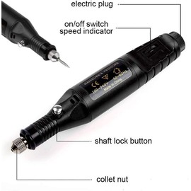 AmoYoung Mini Router, Pen Router, Hobby Router, Router, Buff Router, Bit, Ruter, Whetstone, 0.09 inch (2.35 mm) Cylindrical & Shell, Set of 10 & 6 Diamond Bits, Carving, Polishing, Electric Grinding,